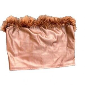 Brown faux leather tube top Medium cropped strapless feather sexy bodycon sexy